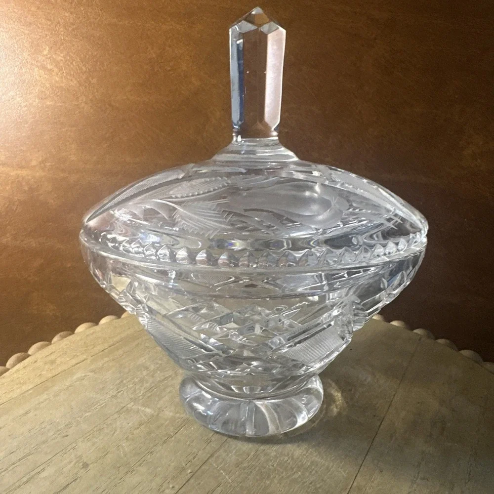 Vintage Clear Cut Crystal Candy Dish Lidded 1950's